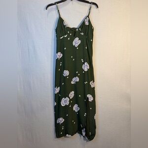 Sage the Label Green Midi Dress with Blue Floral Design